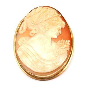 Statement! Vintage 18k Yellow Gold Large Cameo Pendant Brooch​